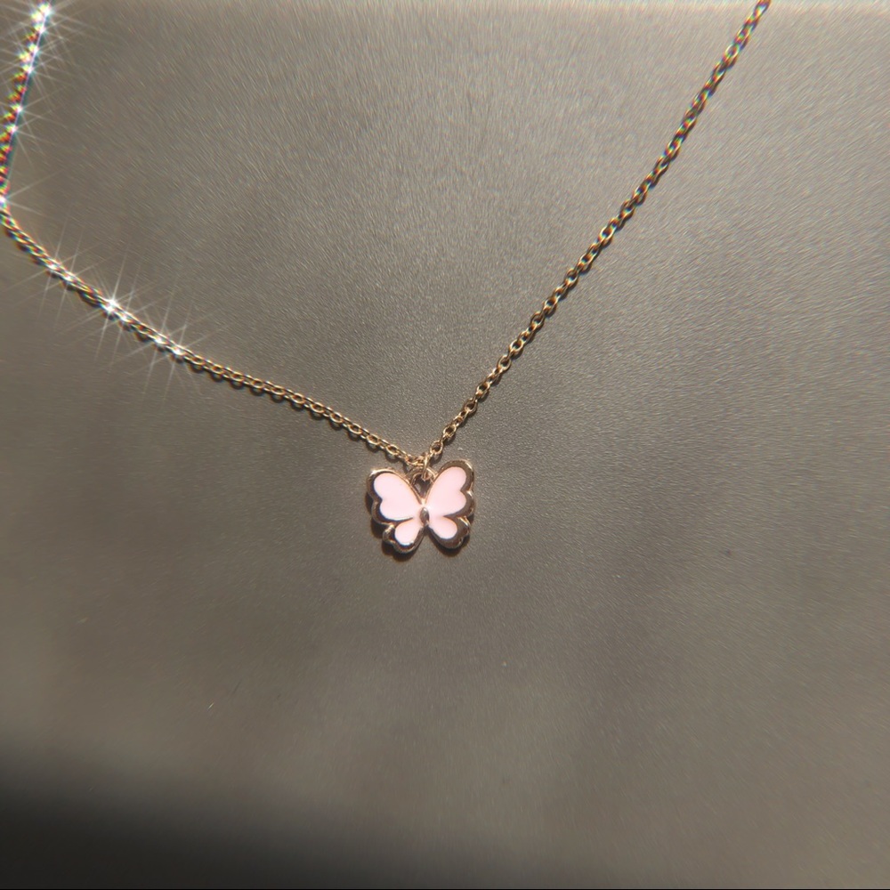 Pink butterfly necklace